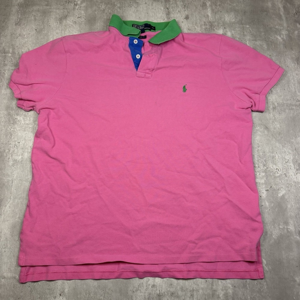 Vintage Polo Ralph Lauren Polo Shirt Mens XL Pink Short Sleeve Green Pony